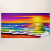 名前の追加、抽象芸術の夕日の海 ビーチタオル (正面)