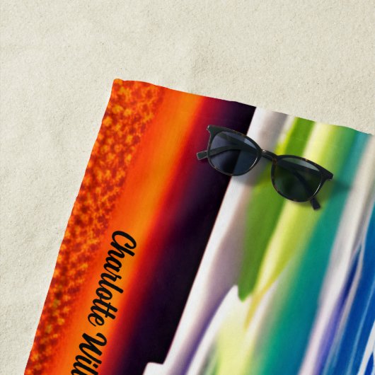 名前の追加、抽象芸術の夕日の海 ビーチタオル (インサイチュ)