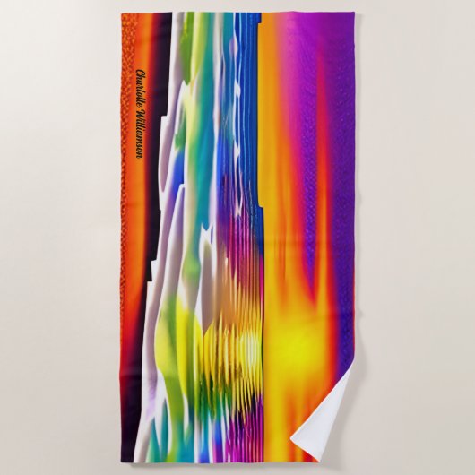 名前の追加、抽象芸術の夕日の海 ビーチタオル (正面)