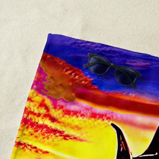 名前の追加、抽象芸術セーリングセイルズとブラウンセイルズ ビーチタオル (インサイチュ)