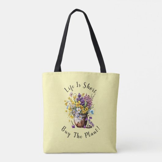 名前の追加、文字 – ライフは短い買、植物！ トートバッグ (裏面)