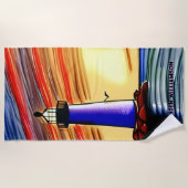 名前の追加、日没のライトハウス海 ビーチタオル (正面)