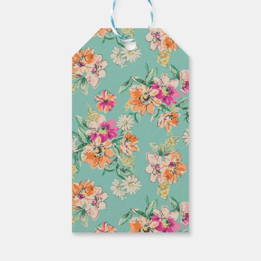 名前の追加 |明るいスケッチの花のパターン ギフトタグ (裏面)