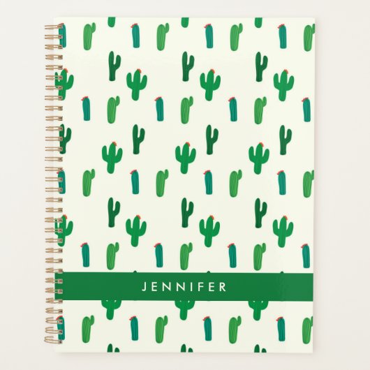 名前の追加 |明るい緑のサボテンパターン プランナー手帳 (正面)