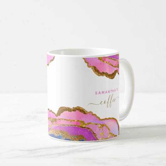 名前の追加 |水彩ピンクと金ゴールド コーヒーマグカップ (正面右)