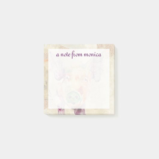 名前の追加 |水彩ファームコラージブタ ポストイット (正面)