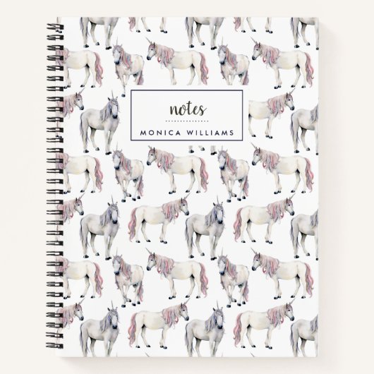 名前の追加 |水彩ユニコーンおとぎ話 ノートブック (正面)