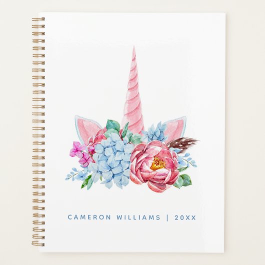 名前の追加 |水彩ユニコーンフローラクラウン プランナー手帳 (正面)