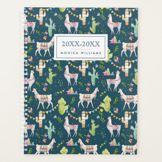 名前の追加 |水彩ラマ国旗のパターン プランナー手帳 (正面)