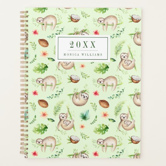 名前の追加 |熱帯ココナツナマケモノのパターン プランナー手帳 (正面)