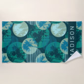 名前の追加 |熱帯ヤシの幾何学木 ビーチタオル (正面)