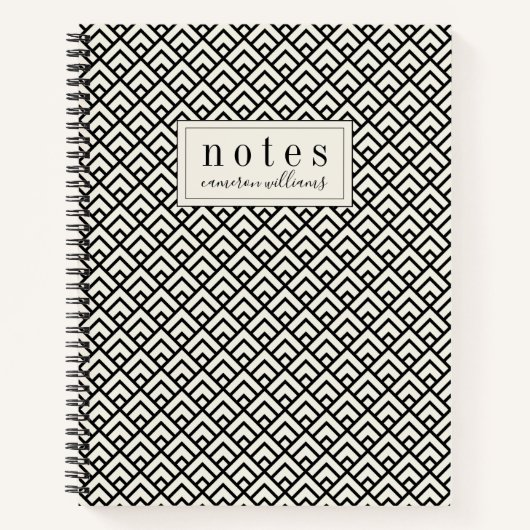 名前の追加 |白黒のジオメトリパターン ノートブック (正面)