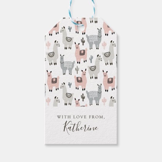 名前の追加 |笑顔のラマ模様 ギフトタグ (正面)