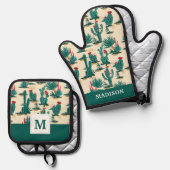 名前の追加 |緑と赤のサボテン 鍋つかみ&鍋敷きセット (正面/裏面)