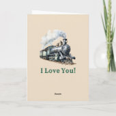 名前の追加、緑の蒸気列車エンジンバレンタインデー カード (裏面)