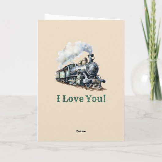 名前の追加、緑の蒸気列車エンジンバレンタインデー カード (裏面)