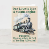 名前の追加、緑の蒸気列車エンジンバレンタインデー カード (正面)