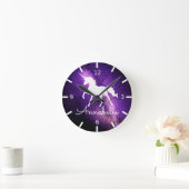 名前の追加/美しいユニコーンパープル宇宙 ラウンド壁時計 (ホーム)