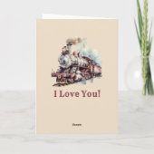 名前の追加、赤/茶色の蒸気列車エンジンバレンタイン カード (裏面)