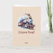 名前の追加、赤/茶色の蒸気列車エンジンバレンタイン カード (裏面)