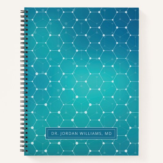 名前の追加 |青いティール（緑がかった色）DNAパターン ノートブック (正面)