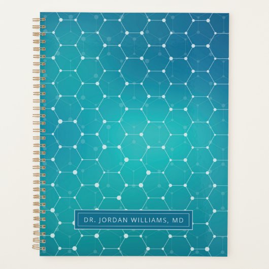名前の追加 |青いティール（緑がかった色）DNAパターン プランナー手帳 (正面)
