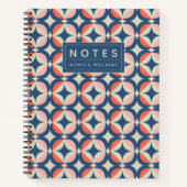 名前の追加 |青と珊瑚の幾何学模様 ノートブック (正面)