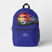 名前の追加 – 青のディーゼル機関車 プリントバックパック (正面)