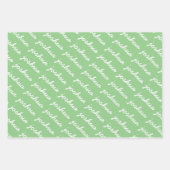 名前の追加（青） |緑の筆記体の名前 ラッピングペーパーシート (正面3)