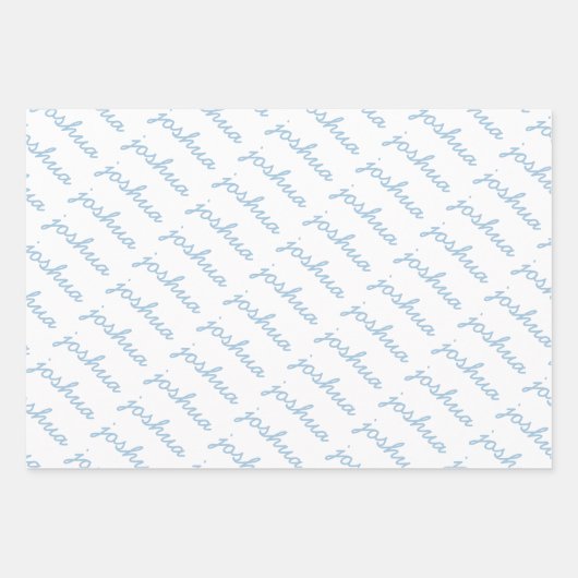 名前の追加（青） |緑の筆記体の名前 ラッピングペーパーシート (正面2)