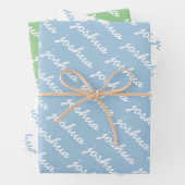 名前の追加（青） |緑の筆記体の名前 ラッピングペーパーシート (インサイチュ)