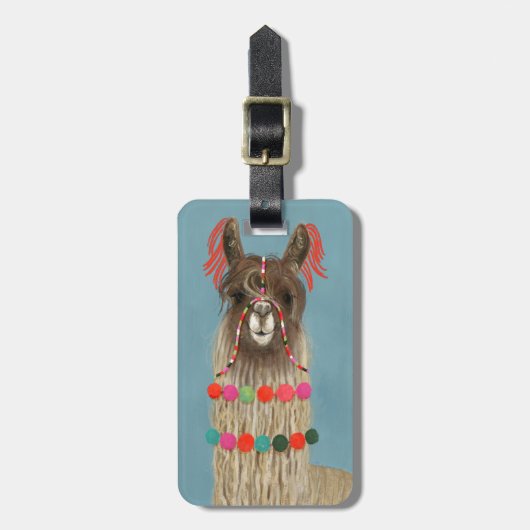 名前の追加 |飾られたラマ – ブラウン ラゲッジタグ (正面縦)