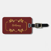 名前の追加、黄色の金ゴールドをMaroon Dark Red ラゲッジタグ (正面横)