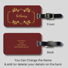 名前の追加、黄色の金ゴールドをMaroon Dark Red ラゲッジタグ
