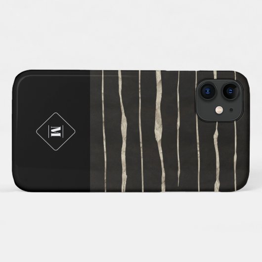 名前の追加 |黒モダンとグレーの大理石パターン Case-Mate iPhoneケース (裏面(横))