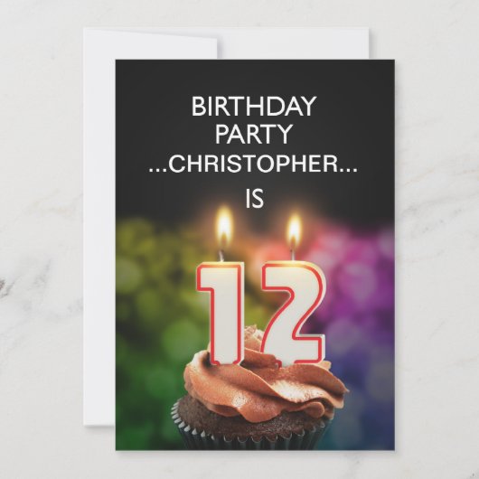 名前の追加， 12th Birthday party招待 招待状 (正面)