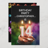 名前の追加， 14th Birthday party招待 招待状 (正面/裏面)