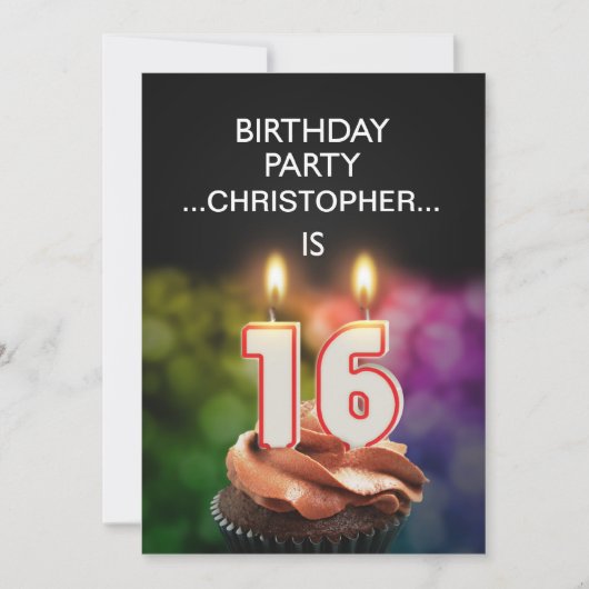 名前の追加， 16th Birthday party Invitation 招待状 (正面)