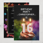 名前の追加， 16th Birthday party Invitation 招待状 (正面/裏面)
