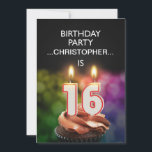 名前の追加， 16th Birthday party Invitation 招待状<br><div class="desc">このパーティの招待状に名前をカスタマイズ追加ユニーク。おもしろい16thバースデーパーティーへの招待とチョコレートのカップケーキに燃えている幸せなろうそくの番号。私の店の招待状やカードの全範囲を見る。</div>