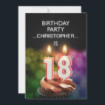 名前の追加， 18th Birthday party Invitation 招待状<br><div class="desc">このパーティの招待状に名前をカスタマイズ追加ユニーク。おもしろい18thバースデーパーティーへの招待とチョコレートのカップケーキに燃えている幸せなろうそくの番号。私の店の招待状やカードの全範囲を見る。</div>