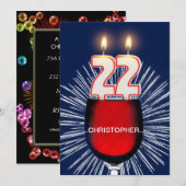 名前の追加， 22番目の誕生日パーティー招待，ワイン 招待状 (正面/裏面)
