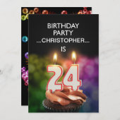 名前の追加， 24th Birthday party招待 招待状 (正面/裏面)