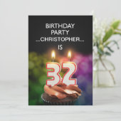 名前の追加， 32番目の誕生日パーティーへの招待 招待状 (スタンド正面)