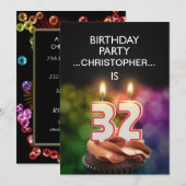 名前の追加， 32番目の誕生日パーティーへの招待 招待状 (正面/裏面)