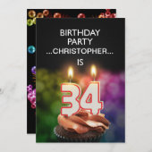 名前の追加， 34th Birthday party Invitation 招待状 (正面/裏面)