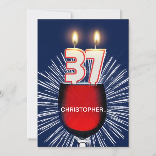 名前の追加， 37th誕生日パーティー招待，ワイン 招待状 (正面)