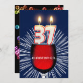名前の追加， 37th誕生日パーティー招待，ワイン 招待状 (正面/裏面)