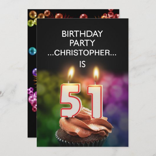 名前の追加, 51番目の誕生日パーティーへの招待 招待状 (正面/裏面)