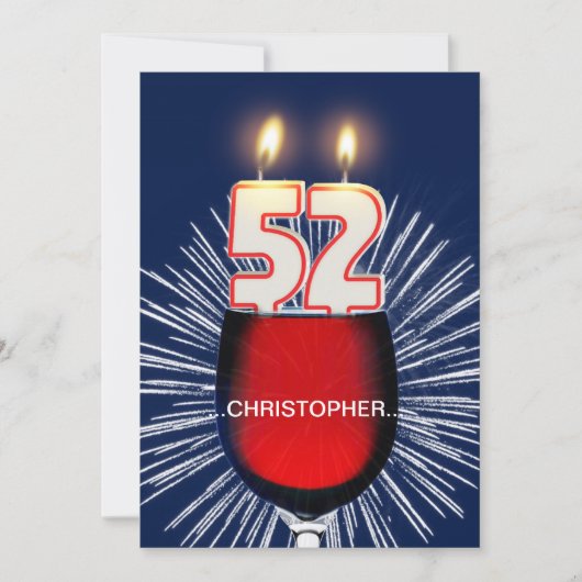 名前の追加， 52番目の誕生日パーティーの招待，ワイン 招待状 (正面)